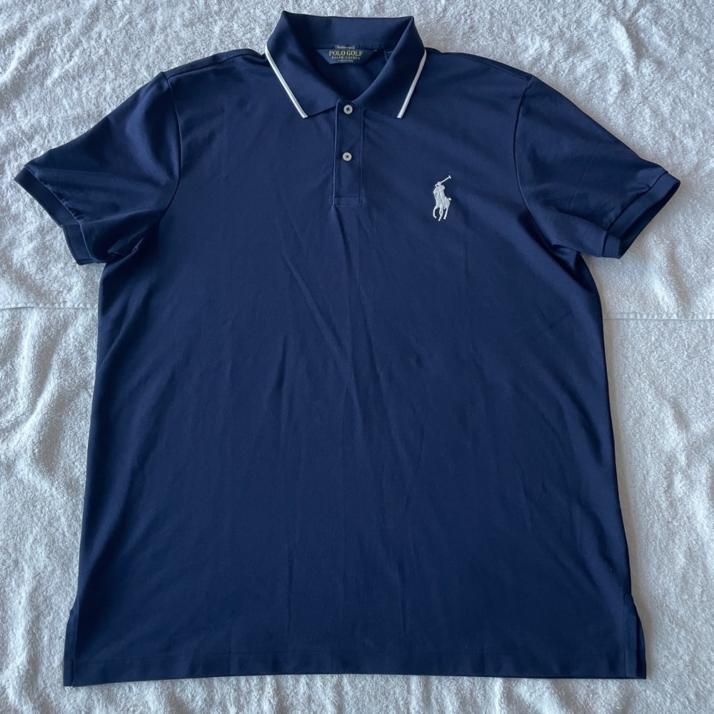 Mens Golf Polo Ralph Lauren Performance Pro Fit Polo Shirt Medium Pony Navy XL